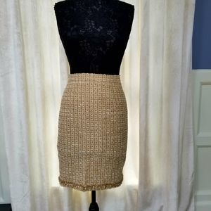 Escada Gold Tweed Pencil Skirt, Size 34